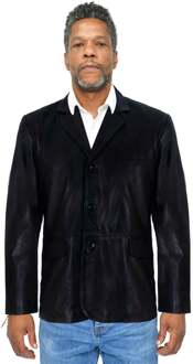 Heren 3-knops leren blazerjack-Dubai Zwart - XL