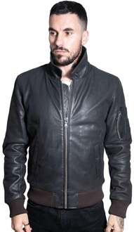 Heren A2 koeienhuid lederen bomberjack-Oslo Bruin - XL