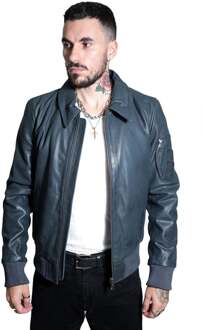 Heren A2 koeienhuid lederen bomberjack-Oslo - maat L Navy