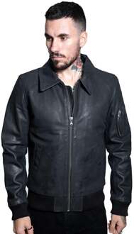 Heren A2 koeienhuid lederen bomberjack-Oslo Zwart
