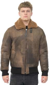 Heren antiek schapenvacht bomberjack-Algorta - maat XS Bruin