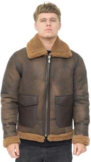 Heren antieke B3 schapenvacht jas-Aviles Bruin - 4XL