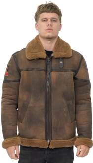 Heren antieke B3 schapenvacht vliegende jas-Alameda Bruin - 5XL