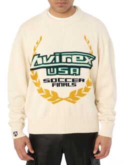 Heren Avirex Soccer League Crewneck Sweatshirt in crème - maat L