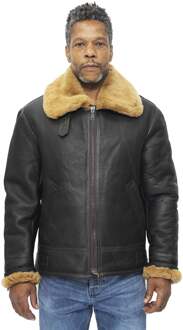 Heren B3 WW2 lederen schapenvacht vlieger vliegende jas-Charleston - maat XS Bruin