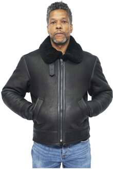 Heren B3 WW2 lederen schapenvacht vlieger vliegende jas-Charleston Zwart - 4XL