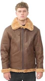 Heren B3 WW2 schapenvacht lederen pilotenjack-Houston Bruin