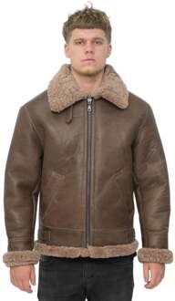 Heren B3 WW2 schapenvacht lederen pilotenjack-Houston - maat 4XL Bruin