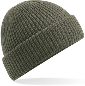 Heren Beanie Wintermuts olijf groen 100% acryl extra warm One size