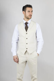 Heren Beige 3-delig Linnen Formeel Zomer Trouwpak