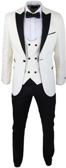 Heren beige smoking blazer vest brokaat ivoor satijn paisley dinerjas Crème - 40 (Borst)