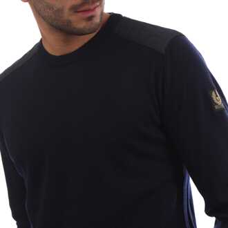 Heren Belstaff Merino Kerrigan Crew Neck Trui in Navy - maat S