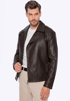 Heren bikerjack van eco-leer met epauletten, donkerbruin Donker Bruin