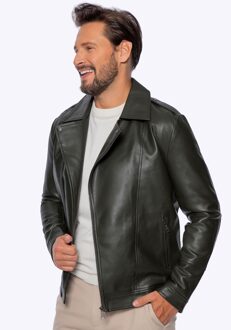 Heren bikerjack van eco-leer met epauletten groen eco-leer