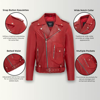 Heren Bikerjack van koeienhuid in rood leer Brando - Pargas