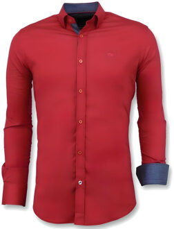 Heren Blanco Overhemden Italiaans - Slim Fit Blouse - 3037 - Rood - Maten: L