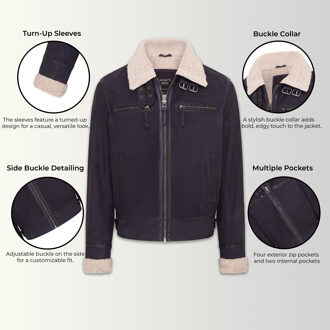 Heren blauw echt schaap suède bomber pilotenjack - Sandnes - 4XL