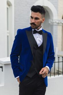 Heren blauw fluwelen diner smoking colbert blazer