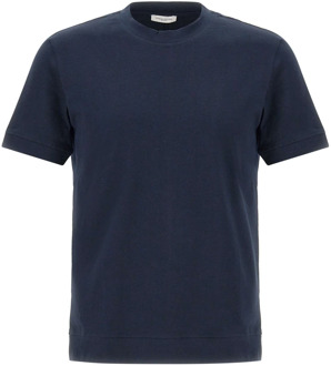 Heren Blauw Katoenen T-shirt met Logo Label Paolo Pecora , Blue , Heren - 2Xl,Xl,L,M