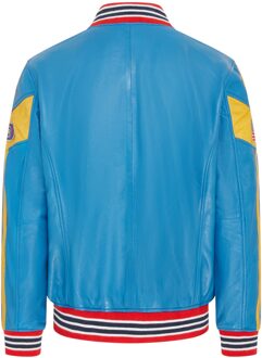 Heren blauw leren Track Racing Bomber Bikerjack - Speler - 5XL