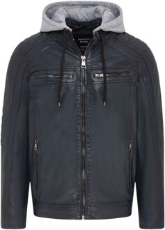 Heren blauwe capuchon biker lamsleren jas - Kingston - maat 4XL