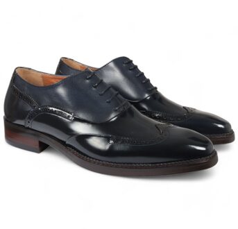 Heren Blauwe Patent Leren Brogue Formele Schoenen - Harry Navy - EU 43 / UK 9
