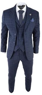 Heren Blauwe Ruit 3-delige Tweed Pak Peaky Blinders 1920s Gatsby Tailored Fit - 46 (Borst)