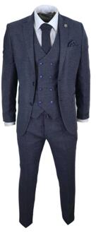 Heren blauwe wol 3-delig pak Double Breasted gilet Tweed Peaky Blinders jaren 1920 - maat Navy
