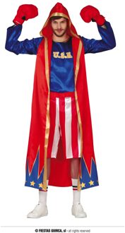 Heren Bokser Kostuum Rood/Blauw Wit - Transparant, Blauw, Multikleur - Print, Goud - Brons