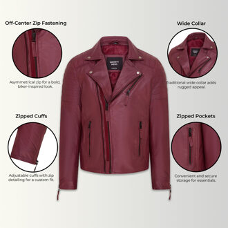 Heren bordeaux brando leren bikerjack met dubbele kruisrits - Fagernes - maat S Bourgogne