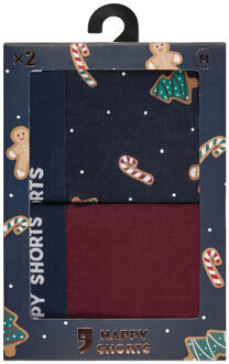 Heren boxershorts kerst 2-pack donkerblauw/bordeaux Veelkleurig - L