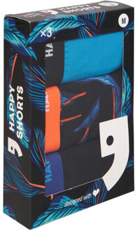 Heren boxershorts trunks bladeren blauw/zwart 3-pack - maat XXL Veelkleurig