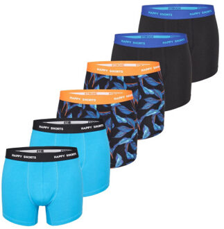 Heren boxershorts trunks bladeren blauw/zwart 6-pack - maat XXL Veelkleurig
