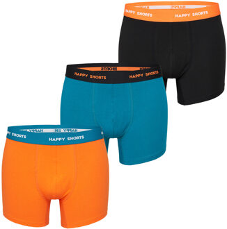 Heren boxershorts trunks oranje/turquoise/zwart 3-pack Print / Multi