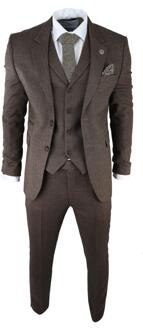 Heren Bruin 3-delige Tweed Haringbeen Pak Peaky Blinders Klassiek Maatwerk - 48 (Borst)