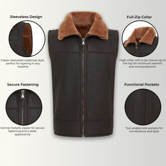 Heren Bruin Aviator Shearling Bomber Gilet - Ambler