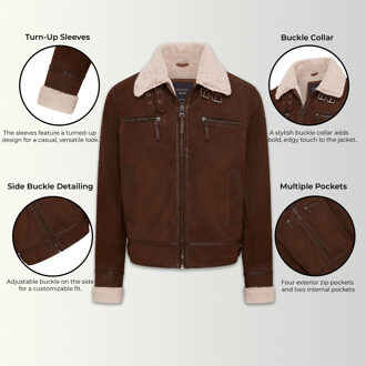 Heren Bruin Echt Schapen Suède Bomber Aviatorjack - Sandnes - maat 4XL