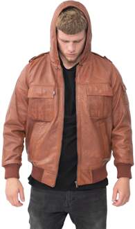Heren bruin leren bomberjack met capuchon - Tirana - 3XL