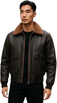 Heren bruin leren bomberjack met schapenvachtkraag G-1 pilotenjack - Naracoorte - 2XL