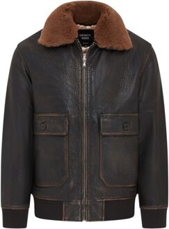 Heren bruin leren bomberjack met schapenvachtkraag G-1 pilotenjack - Trick - maat 2XL