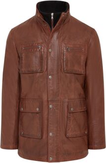 Heren bruin leren militair jack buitenjas - Field - maat 5XL
