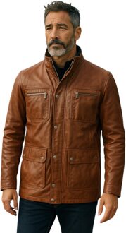 Heren bruin leren militair jack - Moura - XL