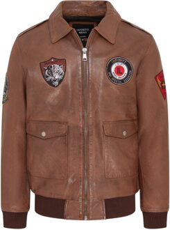 Heren bruin vliegende leren bomberjack met pilotenkraag - Vanguard - 5XL