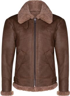 Heren Bruine B3 WW2 Schapenvacht Leren Vliegeniersjas - Paars - XL