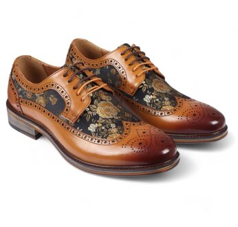 Heren Bruine Leren Bloemenprint Brogue Dress Schoenen - Ross - EU 44.5 / UK 10