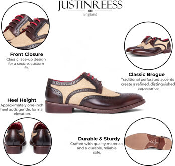 Heren Bruine Leren Canvas Detailing Brogue Schoenen - Cole