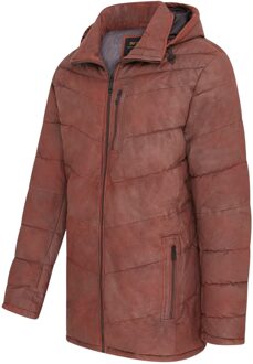 Heren bruine leren gewatteerde jas met capuchon en puffer winterjas - Olyic - maat 2XL