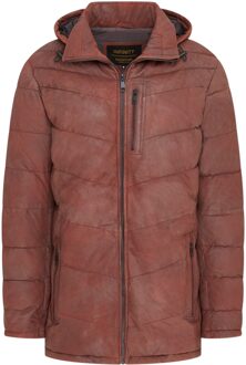 Heren bruine leren gewatteerde jas met capuchon en puffer winterjas - Summit - maat 2XL