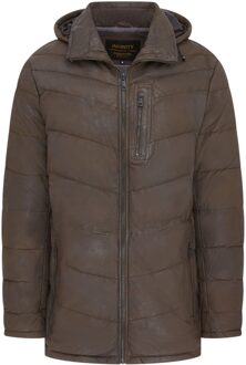 Heren Bruine Leren Gewatteerde Trekking Jas met Capuchon en Puffer Winterjas - Summit - 2XL