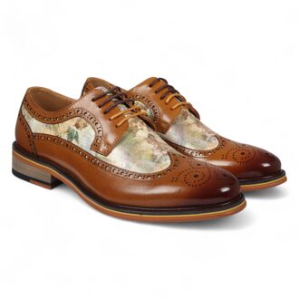 Heren Bruine Leren Iconic Print Brogue Dress Schoenen - Scott - EU 40.5 / UK 7